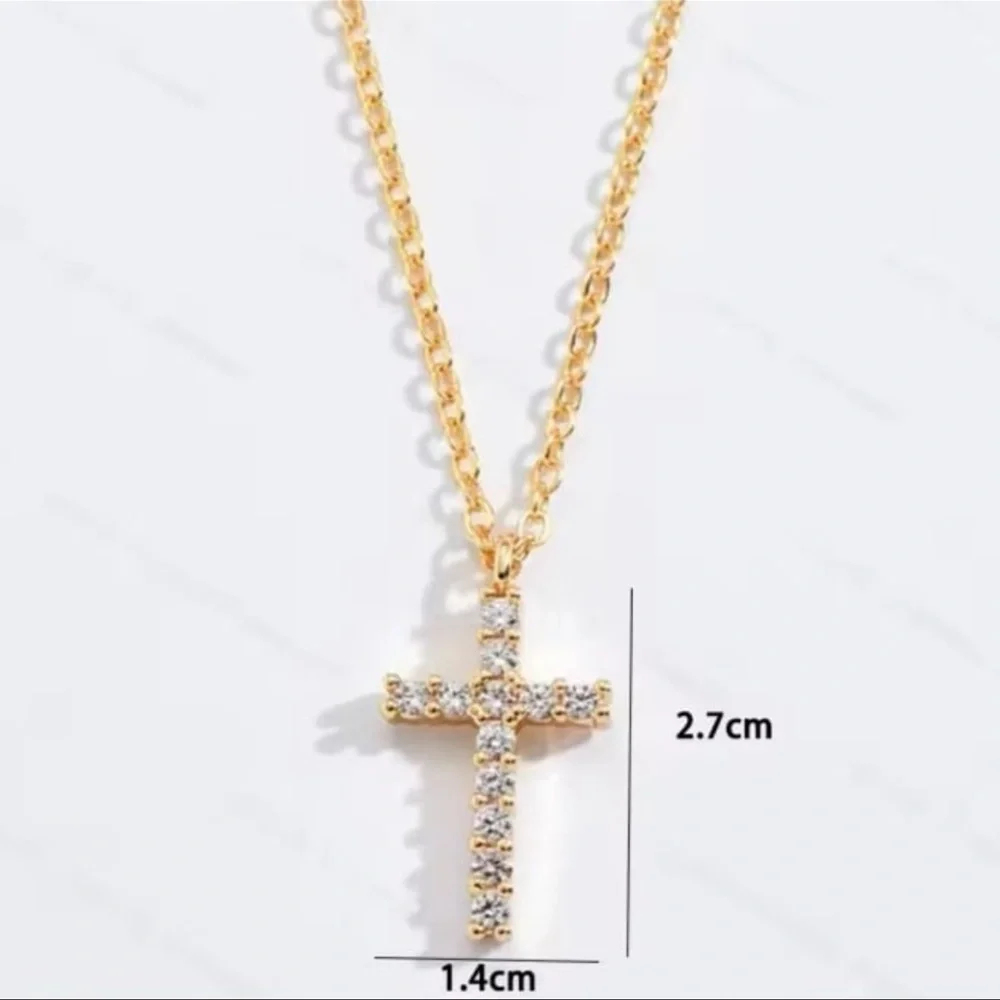 Gold Cubic Zirconia Cross Pendant Necklace for Women - Christian Faith - Picture 3 of 9